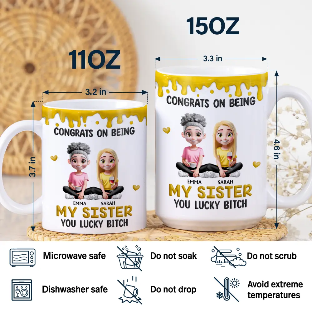 Congrats On Being My Brother Sister - Personalized White Edge-to-Edge Mug - Image 5