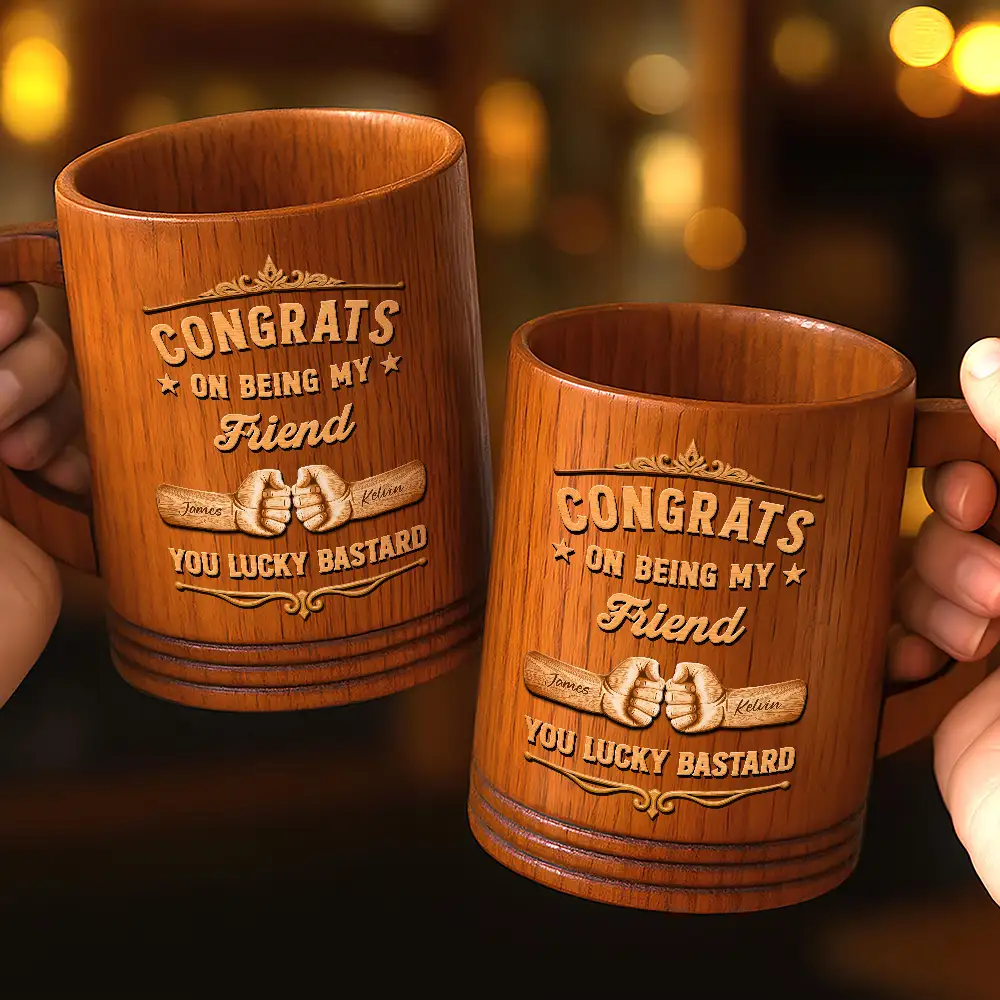 Congrats On Being My Brother Wood Carving Hand Punch - Personalized Wooden Mug - Image 2