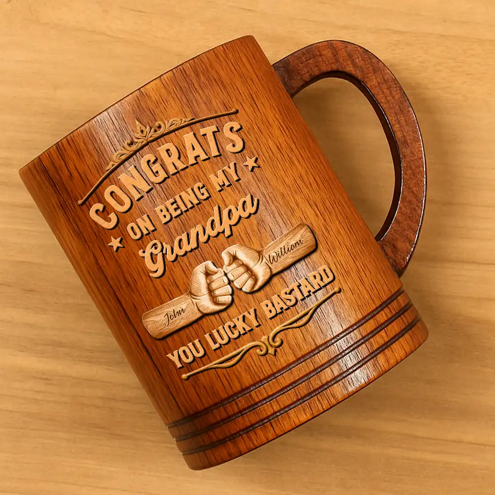 Congrats On Being My Brother Wood Carving Hand Punch - Personalized Wooden Mug - Image 4