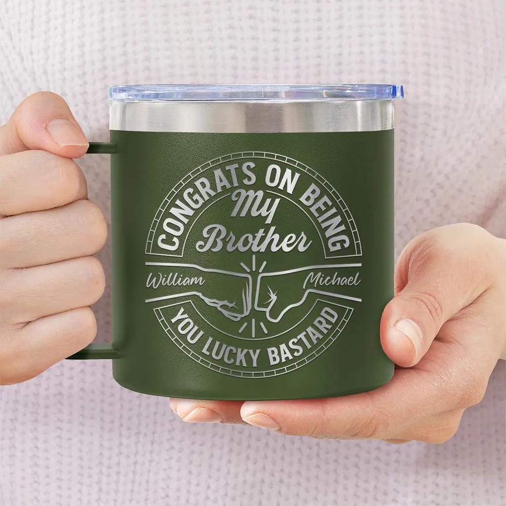 Congrats On Being My Brother You Lucky Man - Personalized 14oz Stainless Steel Tumbler With Handle - Image 3