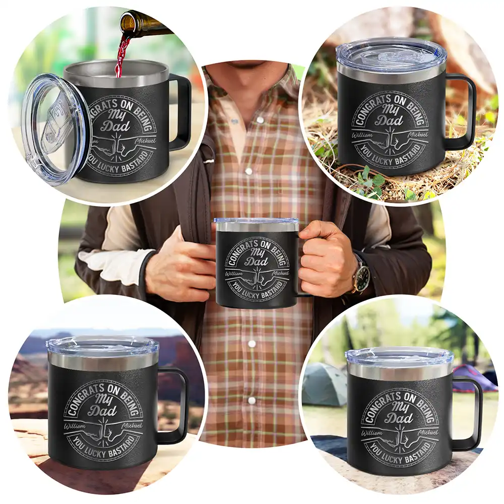 Congrats On Being My Brother You Lucky Man - Personalized 14oz Stainless Steel Tumbler With Handle - Image 5
