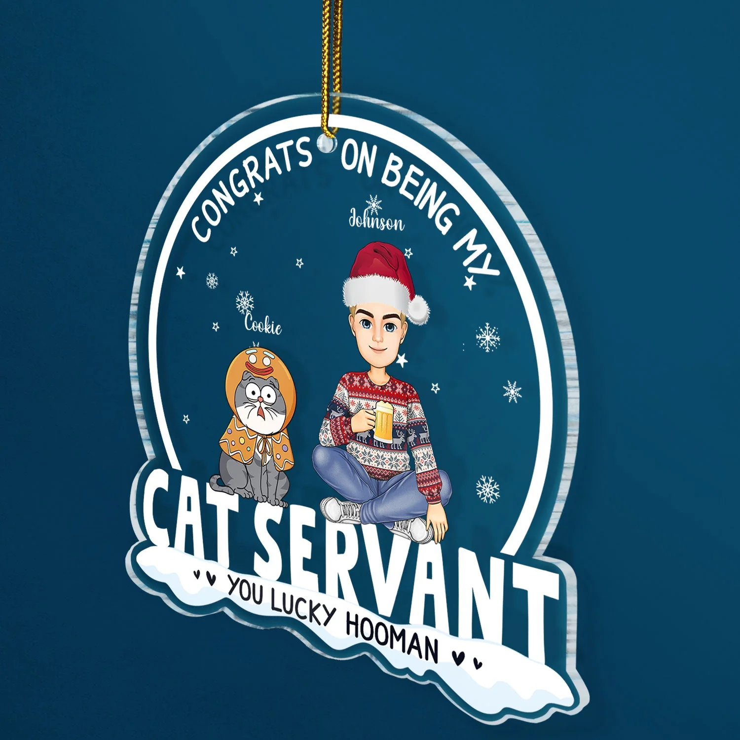 Congrats On Being My Cat Servant Funny Cartoon Style - Christmas Gift For Cat Lovers, Cat Moms, Cat Dads - Personalized Custom Shaped Acrylic Ornament - Image 2