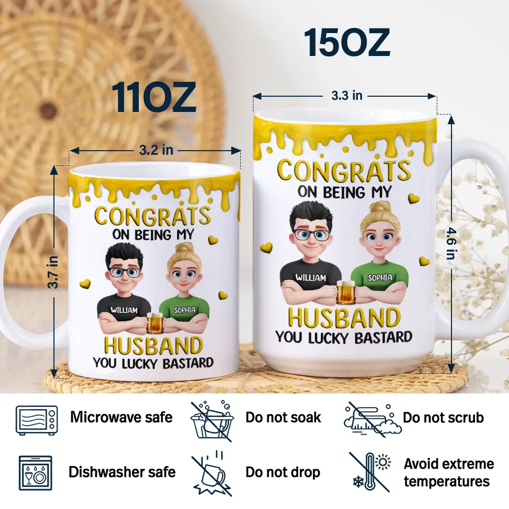 Congrats On Being My Husband 3D Effect Couple - Personalized White Edge-to-Edge Mug - Image 5