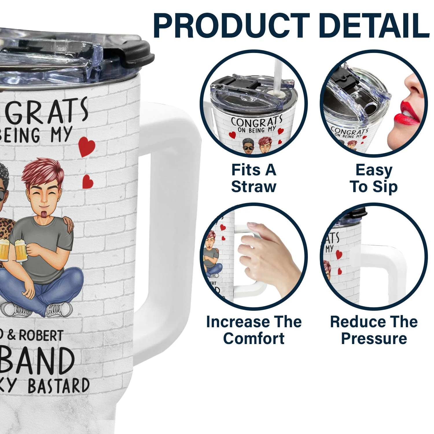 Congrats On Being My Husband And Wife - Gift For Couples - Personalized 40oz Tumbler With Straw - Image 5