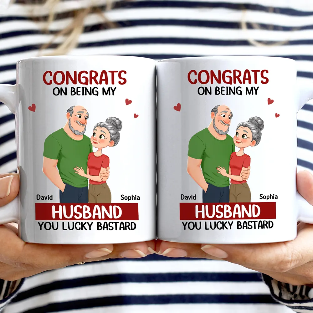 Congrats On Being My Husband Animate Hugging Couple - Personalized Mug - Image 2