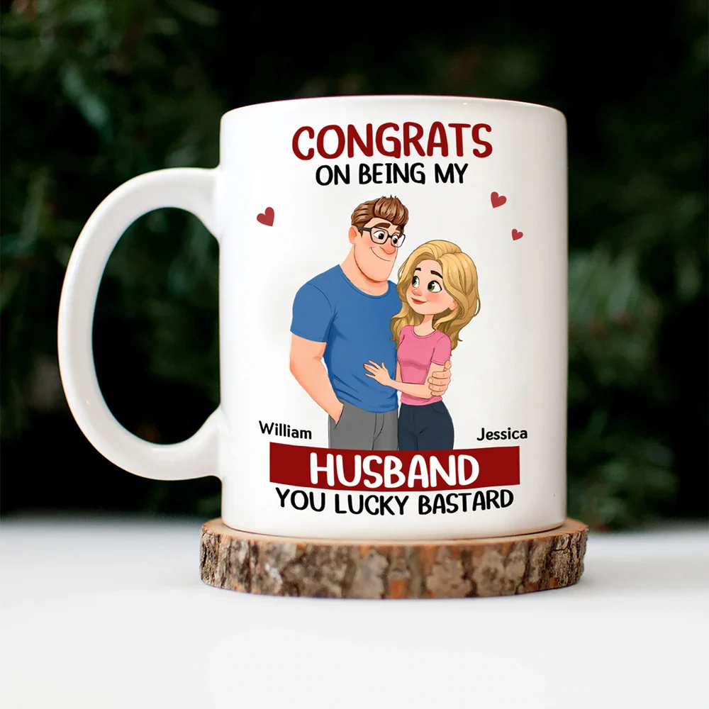 Congrats On Being My Husband Animate Hugging Couple - Personalized Mug - Image 4