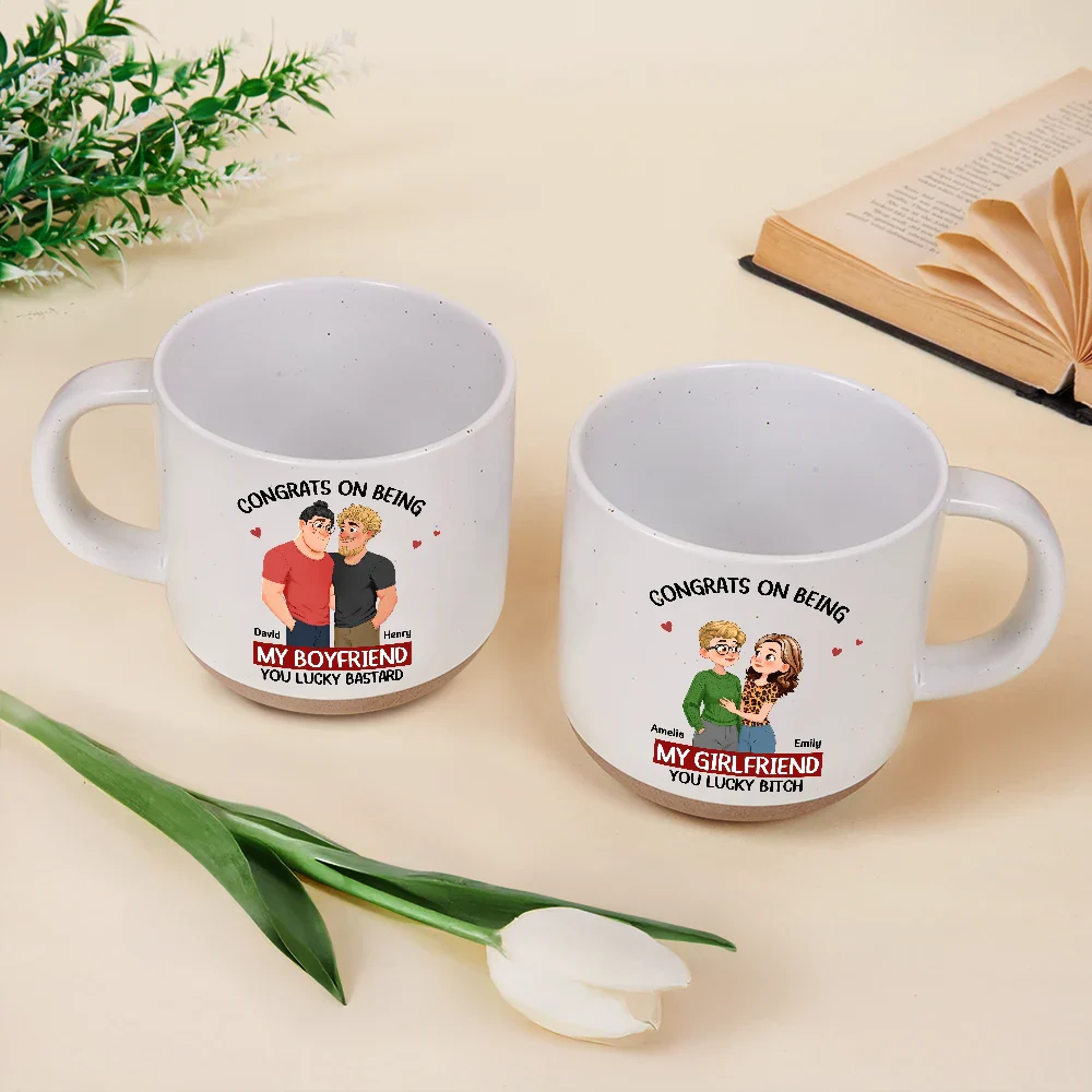 Congrats On Being My Husband Animate Hugging Couple - Personalized Pottery Mug - Image 3