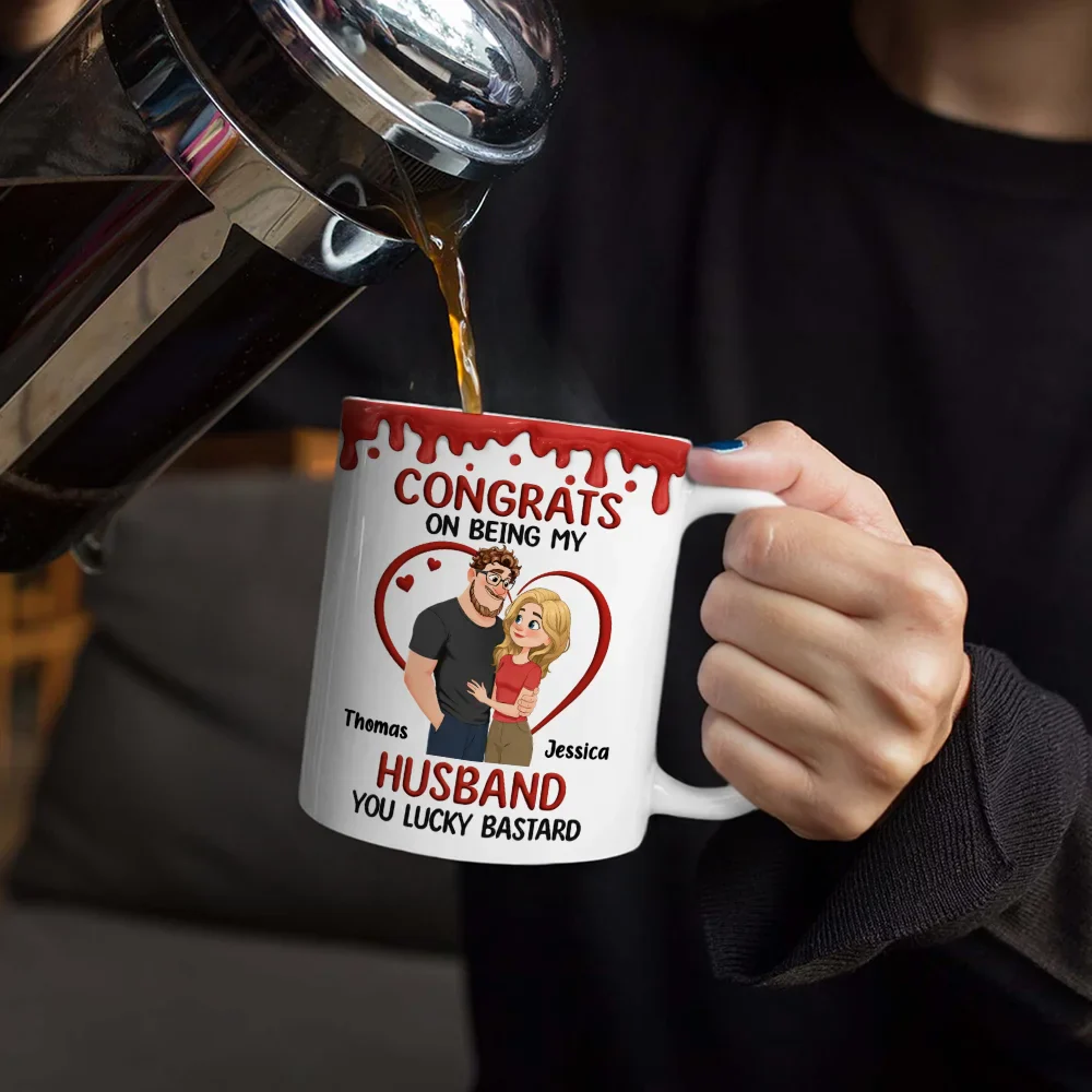 Congrats On Being My Husband Animate Hugging Couple - Personalized White Edge-to-Edge Mug - Image 4