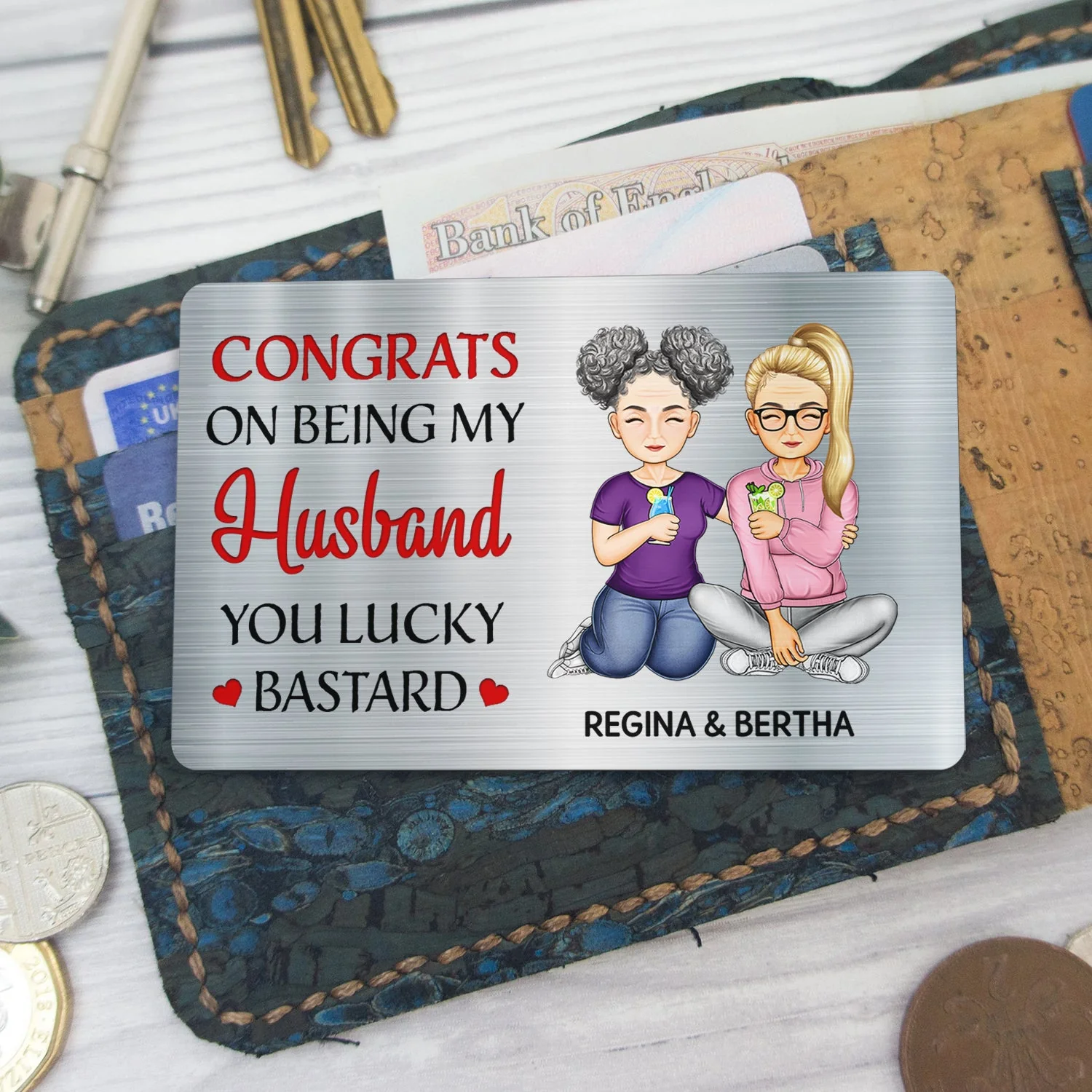 Congrats On Being My Husband - Anniversary Gift For Spouse, Lover, Couple - Personalized Aluminum Wallet Card - Image 5