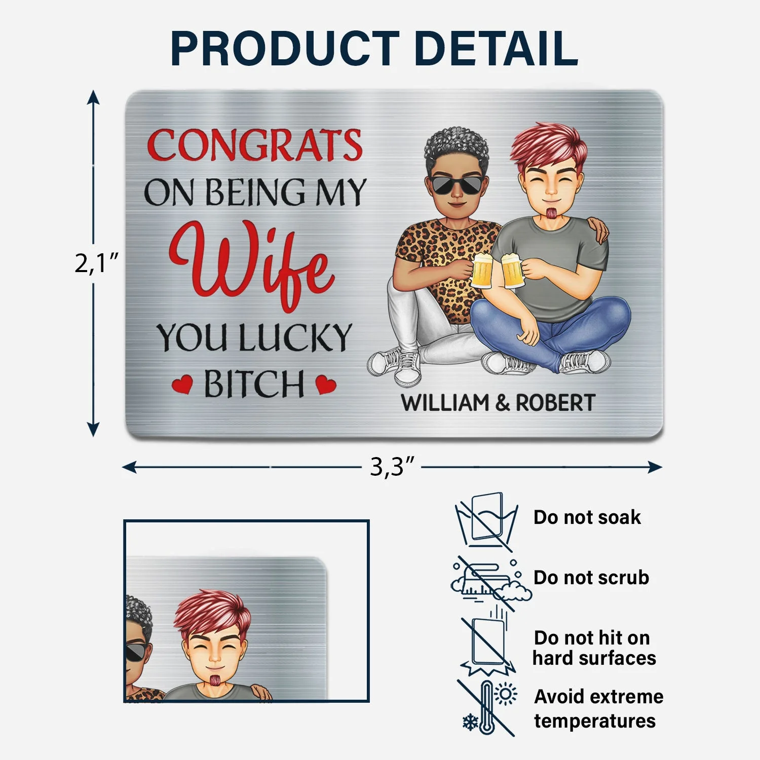 Congrats On Being My Husband - Anniversary Gift For Spouse, Lover, Couple - Personalized Aluminum Wallet Card - Image 6
