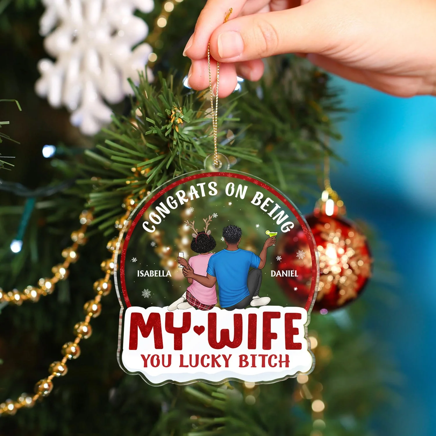 Congrats On Being My Husband Backside - Anniversary, Christmas Gift For Couples, Husband, Wife - Personalized Custom Shaped Acrylic Ornament - Image 4