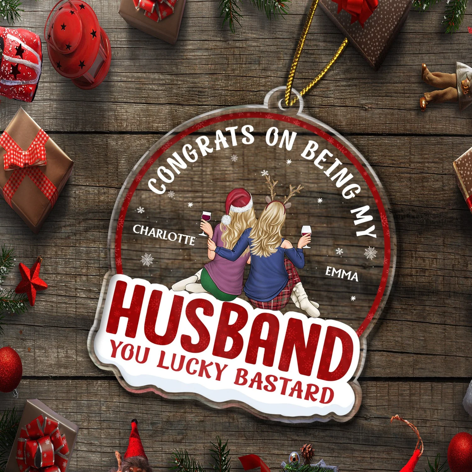 Congrats On Being My Husband Backside - Anniversary, Christmas Gift For Couples, Husband, Wife - Personalized Custom Shaped Acrylic Ornament - Image 5