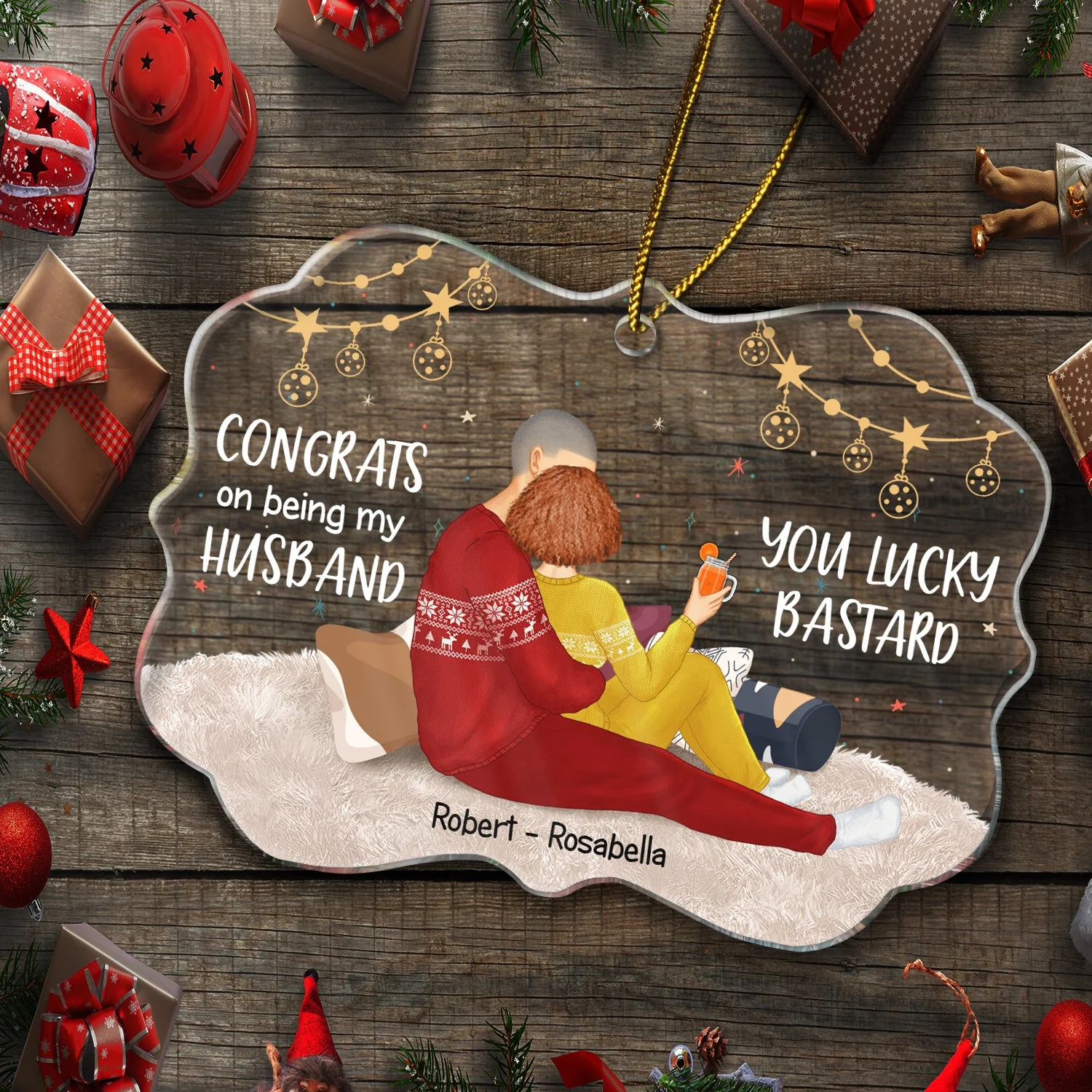 Congrats On Being My Husband Backside - Anniversary, Vacation, Funny Christmas Gift For Couples, Family - Personalized Medallion Acrylic Ornament - Image 5