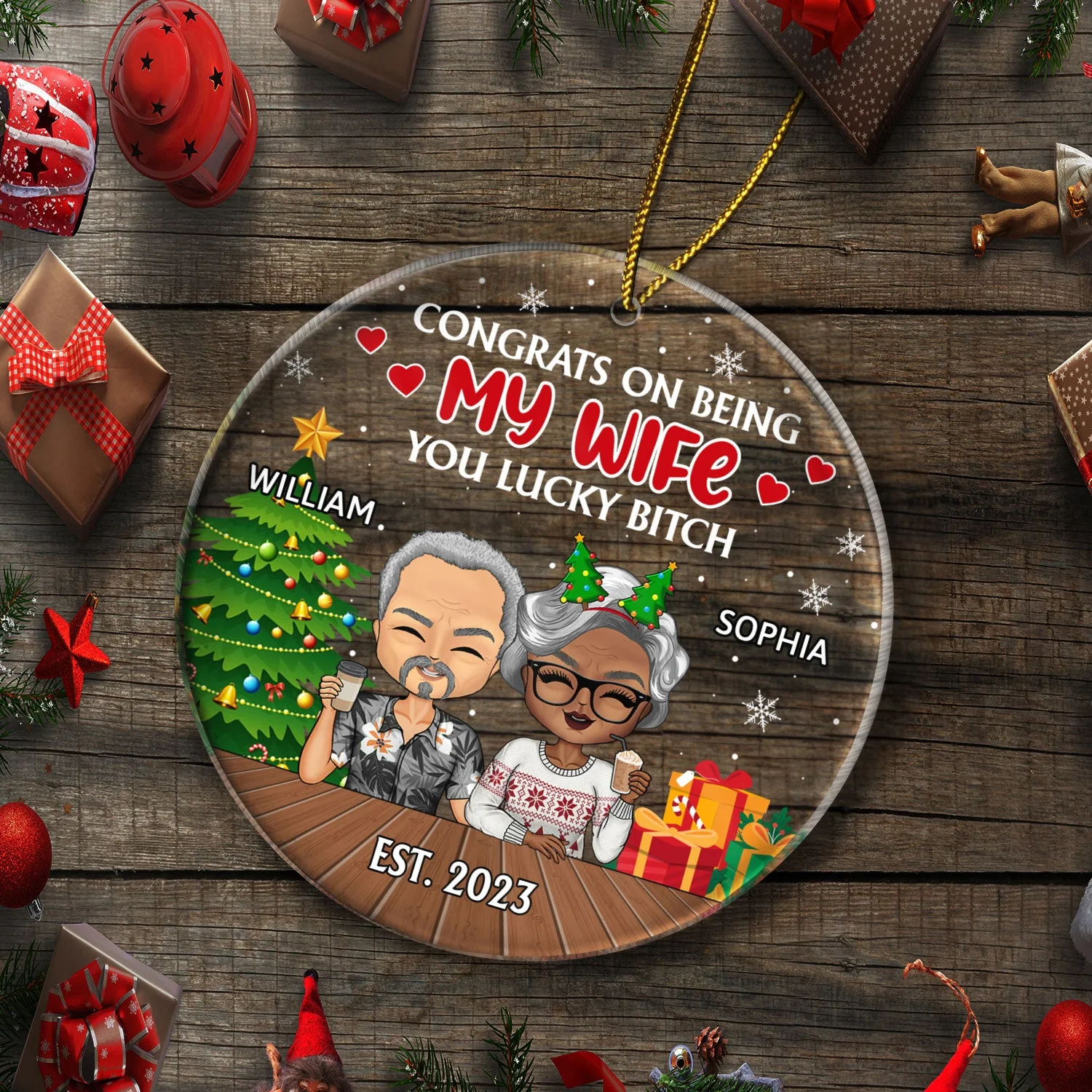 Congrats On Being My Husband Chibi - Christmas Gift For Couples, Family - Personalized Circle Acrylic Ornament - Image 5