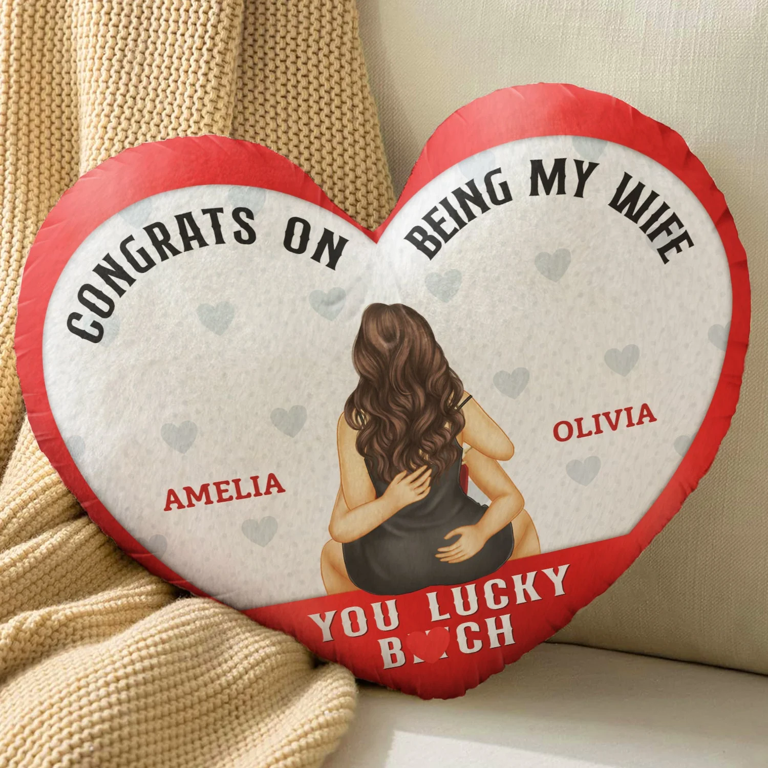 Congrats On Being My Husband - Gift For Couples, Husband And Wife - Personalized Heart Shaped Pillow - Image 4