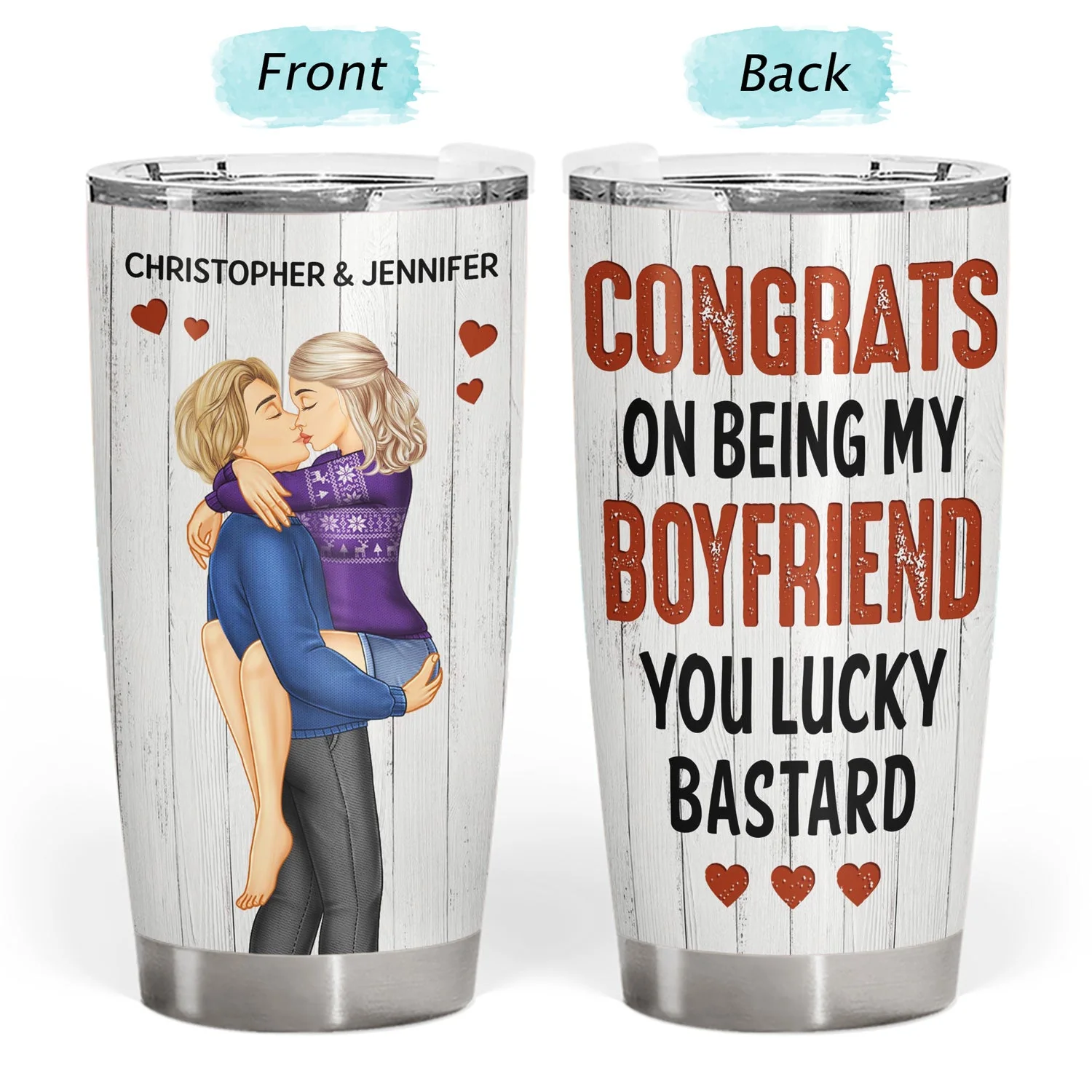 Congrats On Being My Husband Kissing Couple - Anniversary, Vacation, Funny Gift For Couples, Family - Personalized Tumbler - Image 3