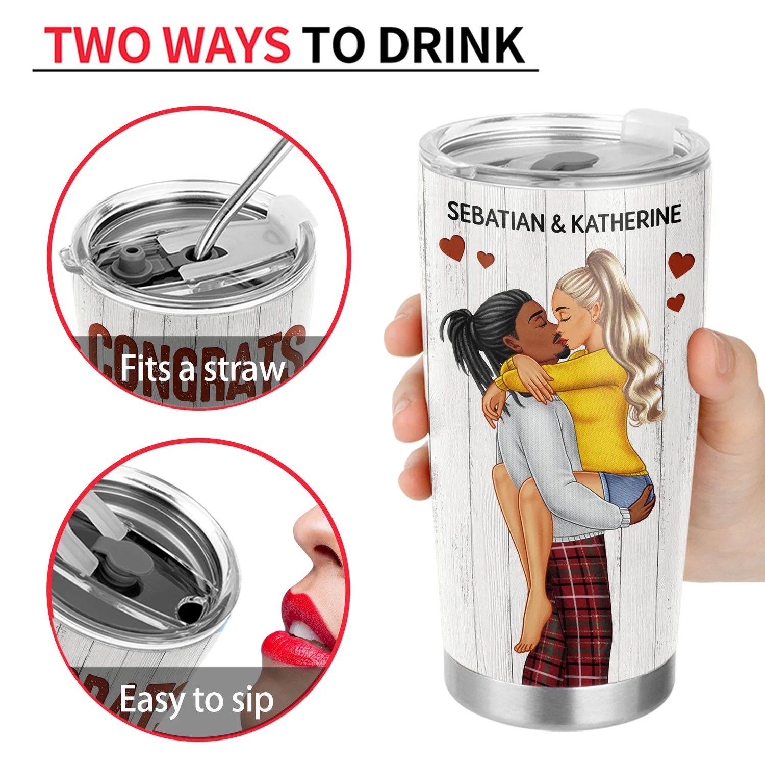 Congrats On Being My Husband Kissing Couple - Anniversary, Vacation, Funny Gift For Couples, Family - Personalized Tumbler - Image 4