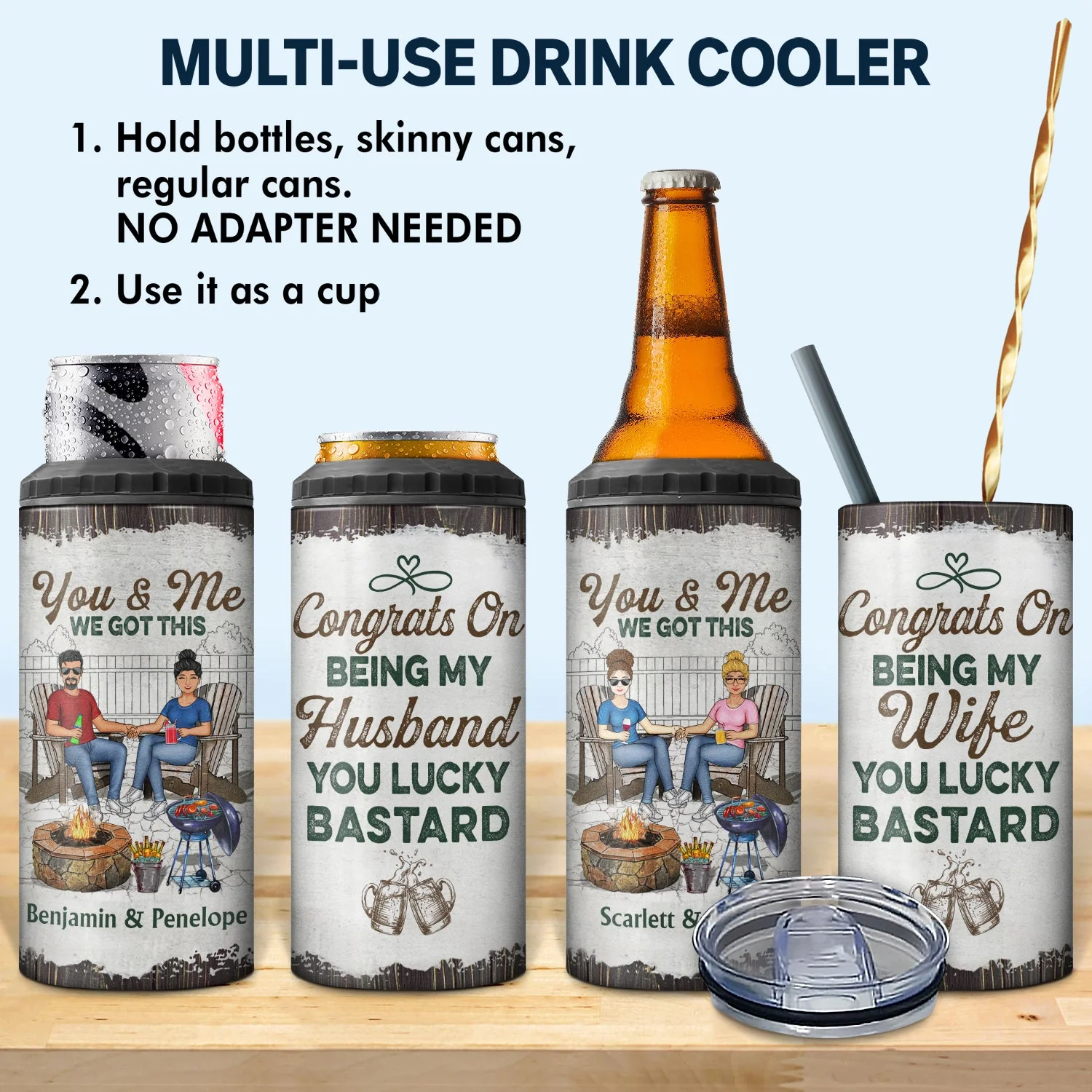Congrats On Being My Husband - Loving Gift For Couples - Personalized Custom 4 In 1 Can Cooler Tumbler - Image 2