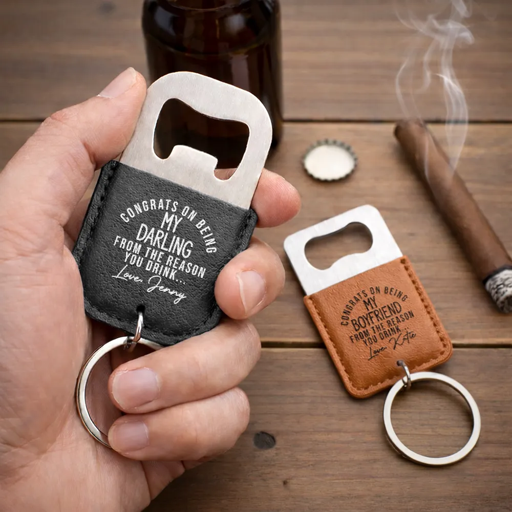 Congrats On Being My Husband - Personalized Leather Bottle Opener Keychain - Image 2