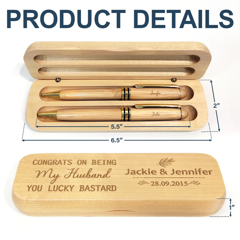 Congrats On Being My Husband - Personalized Wooden Pen Set - Image 6