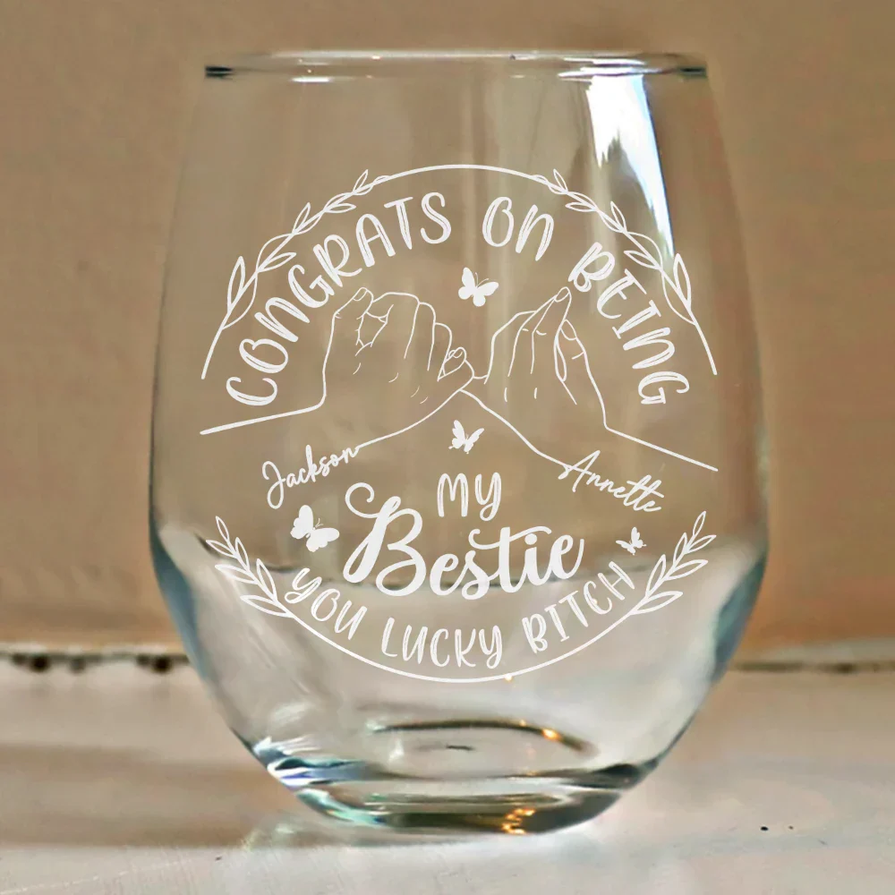 Congrats On Being My Sister You Lucky Girl - Personalized Stemless Wine Glass - Image 4