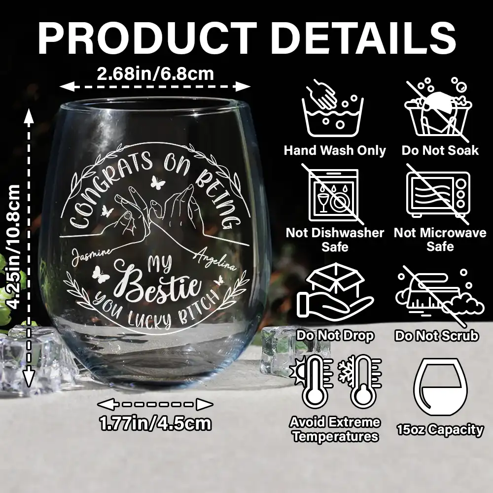 Congrats On Being My Sister You Lucky Girl - Personalized Stemless Wine Glass - Image 5