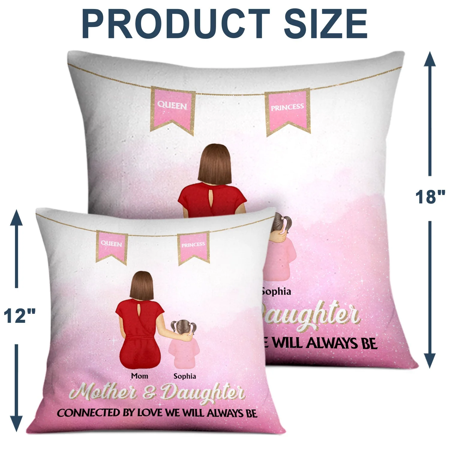 Connected By Love - Gift For Mother & Daughter - Personalized Pillow - Image 4