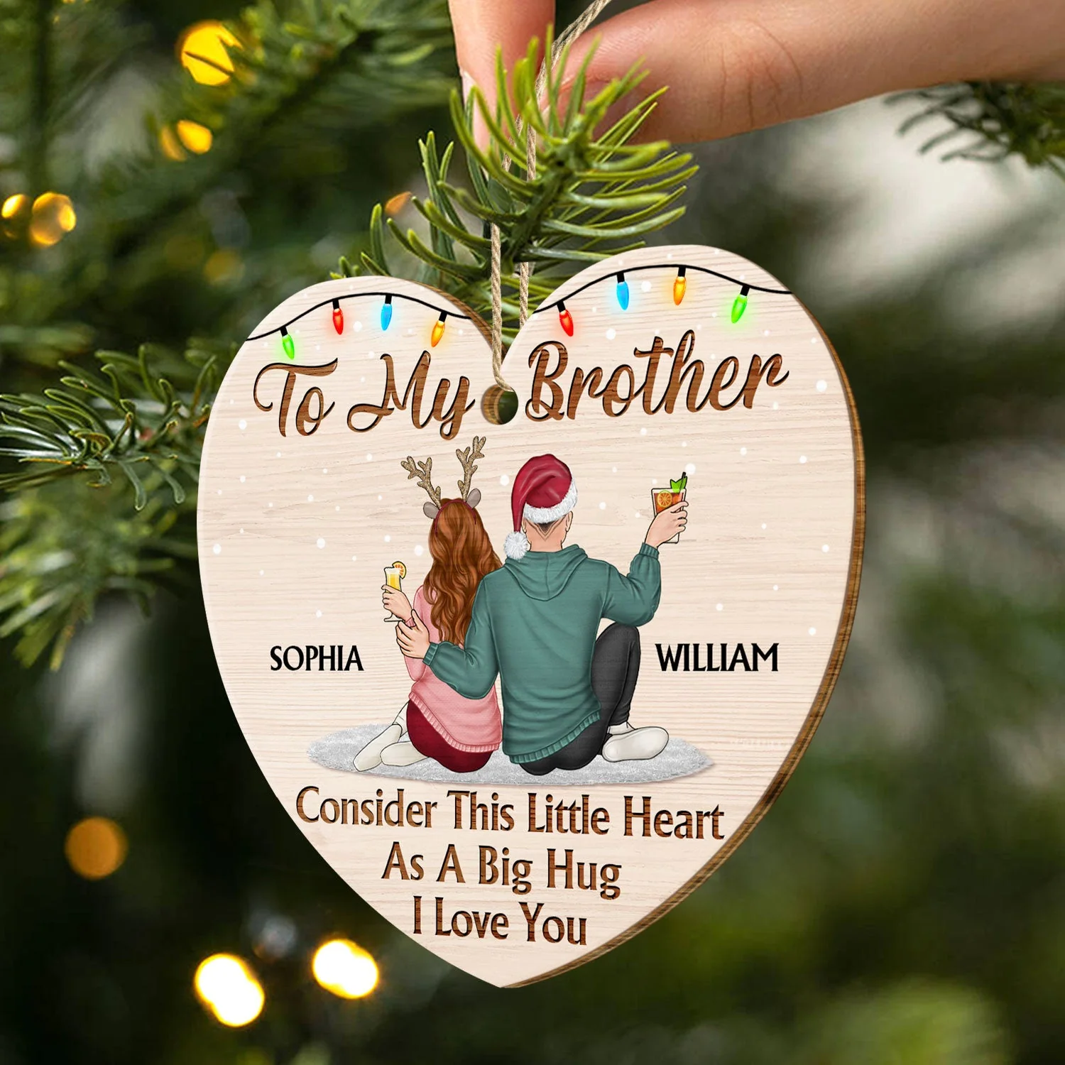 Consider This Little Heart As A Big Hug - Anniversary, Christmas Gift For Sisters, Brothers, Siblings - Personalized Custom Shaped Wooden Ornament - Image 2