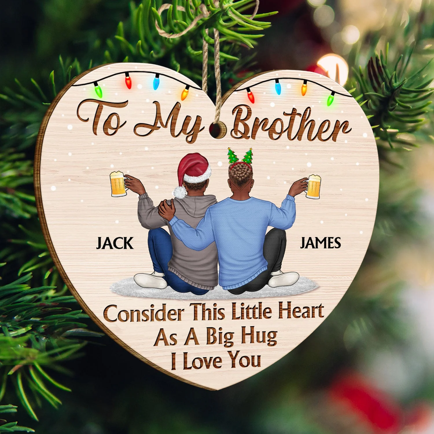 Consider This Little Heart As A Big Hug - Anniversary, Christmas Gift For Sisters, Brothers, Siblings - Personalized Custom Shaped Wooden Ornament - Image 3