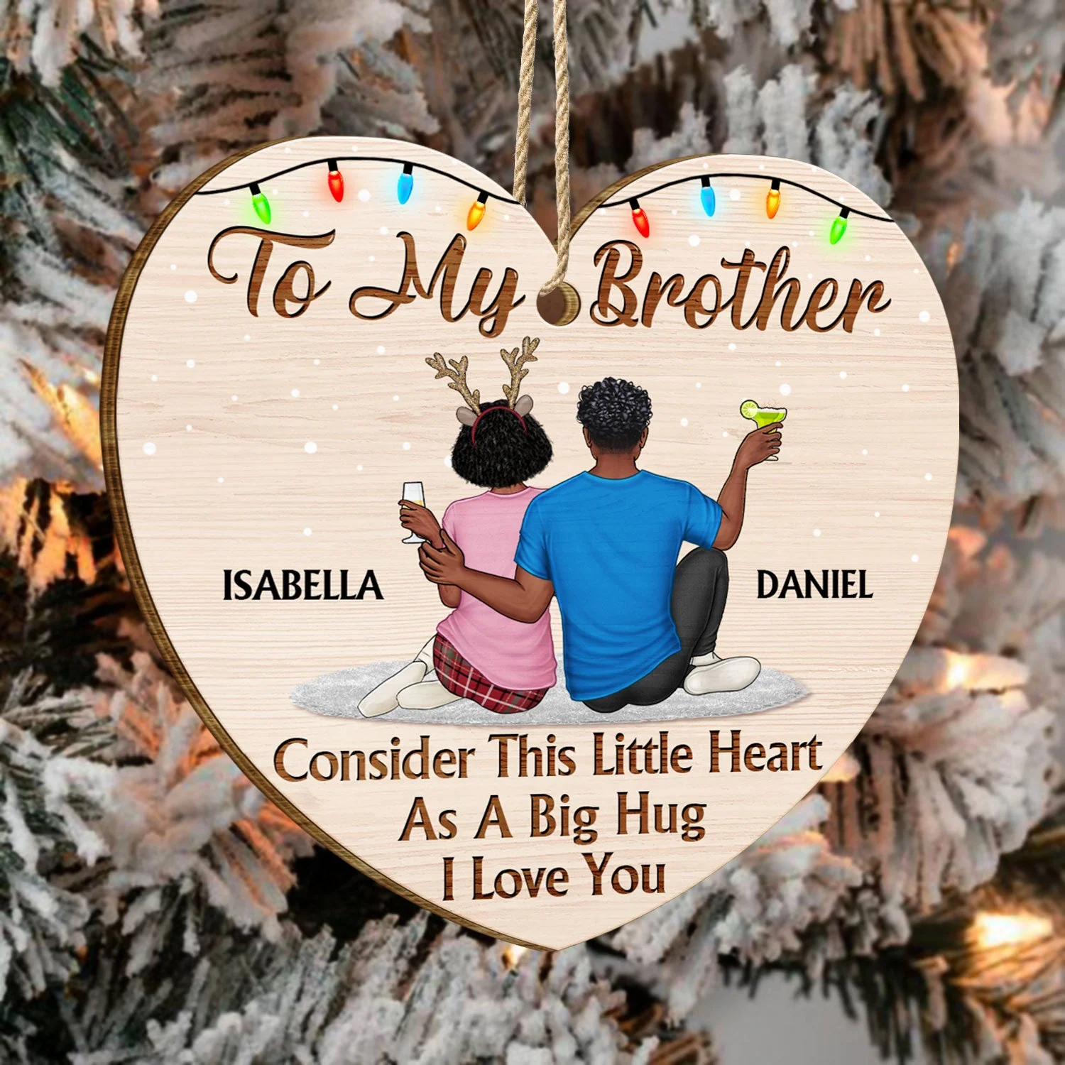 Consider This Little Heart As A Big Hug - Anniversary, Christmas Gift For Sisters, Brothers, Siblings - Personalized Custom Shaped Wooden Ornament - Image 4