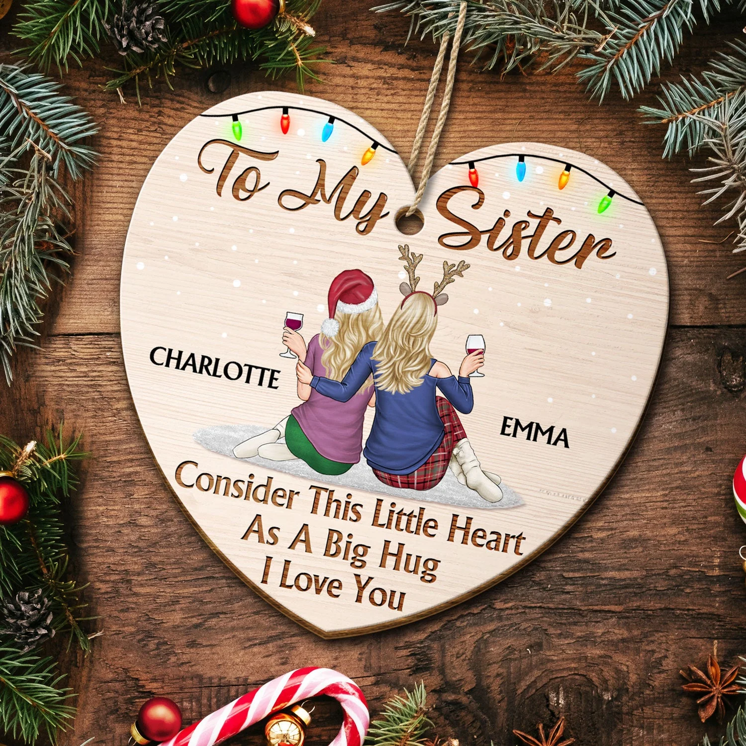 Consider This Little Heart As A Big Hug - Anniversary, Christmas Gift For Sisters, Brothers, Siblings - Personalized Custom Shaped Wooden Ornament - Image 5
