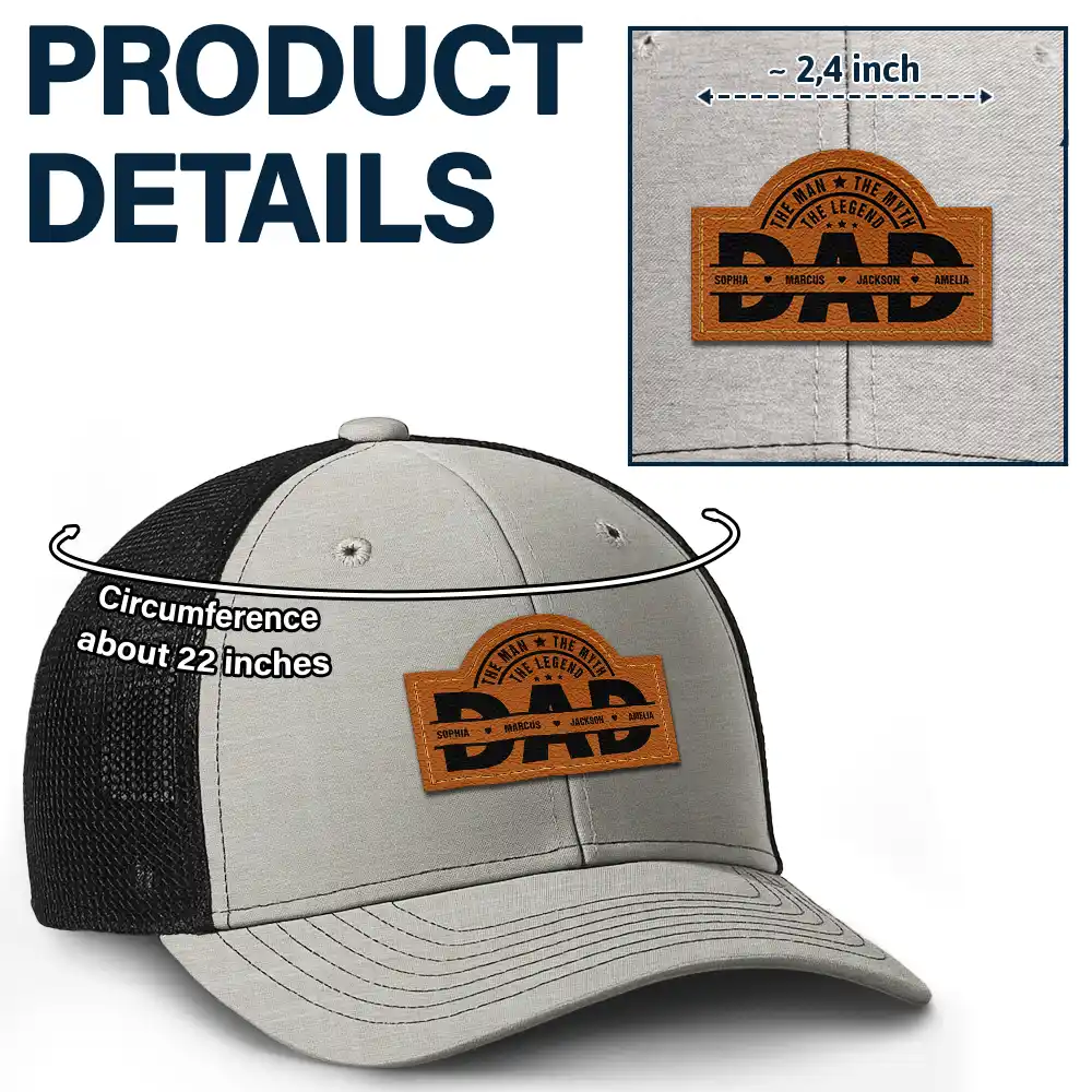 Cool Dad Papa Grandpa The Man The Myth The Legend - Personalized Leather Patch Hat - Image 5