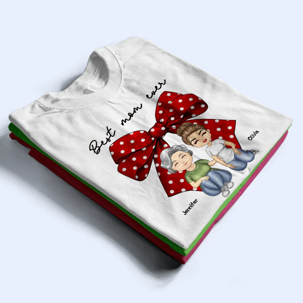 Coquette Bow Best Mom Ever - Personalized T Shirt - Image 2