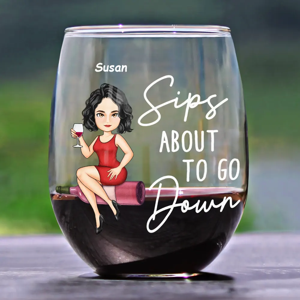 Corks Are For Quitters Cartoon Slay Girl - Personalized Stemless Wine Glass - Image 2