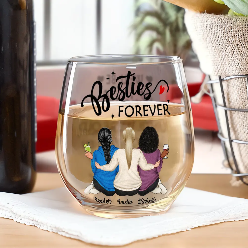 Countless Memories Our Friendship Is Endless Besties - Personalized Stemless Wine Glass - Image 2