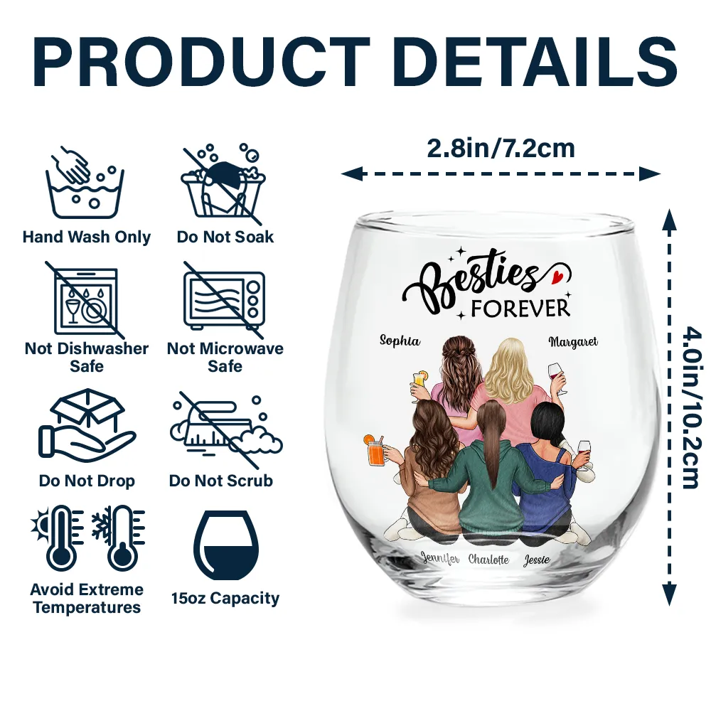 Countless Memories Our Friendship Is Endless Besties - Personalized Stemless Wine Glass - Image 5