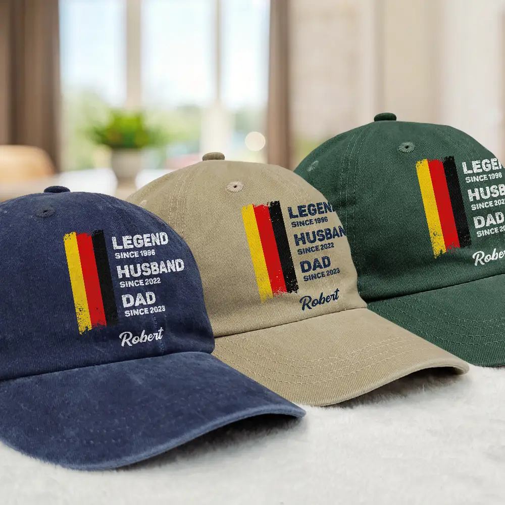 Country Flag Legend Husband Dad Grandpa - Personalized Vintage Washed Denim Cap - Image 3