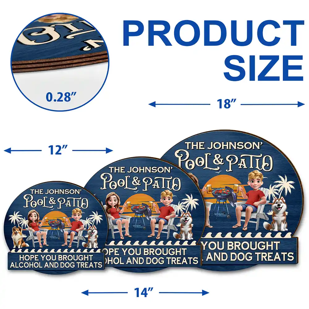 Couple 3D Effect Pool & Patio Bar Hope You Brought Alcohol & Dog Treats - Personalized Custom Shaped Wood Sign - Image 5