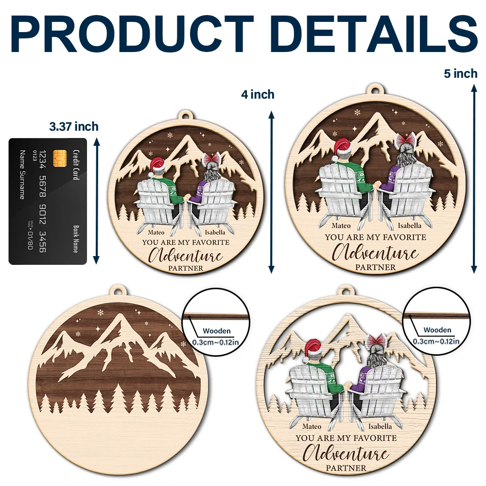 Couple Adventure Here's To Another Year Of Adventure - Personalized 2-Layered Wooden Ornament - Image 5