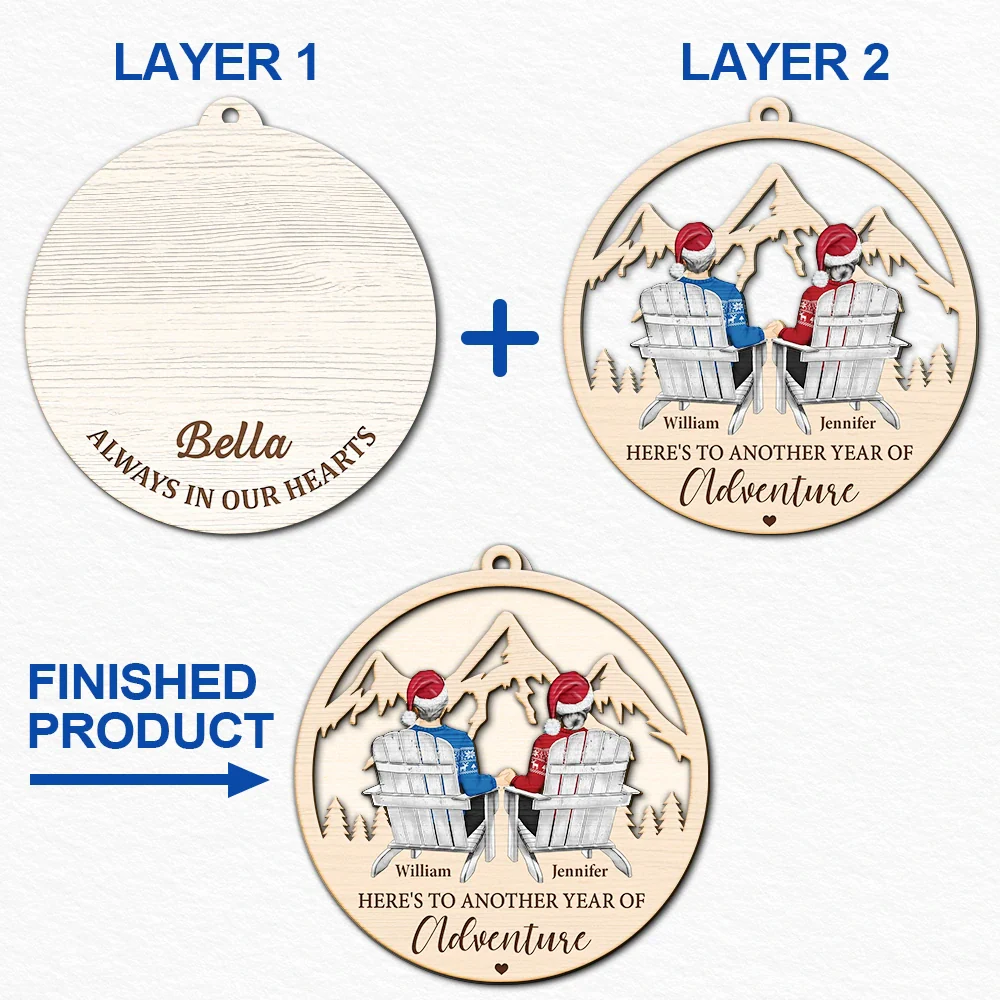 Couple Adventure Here's To Another Year Of Adventure - Personalized 2-Layered Wooden Ornament - Image 6
