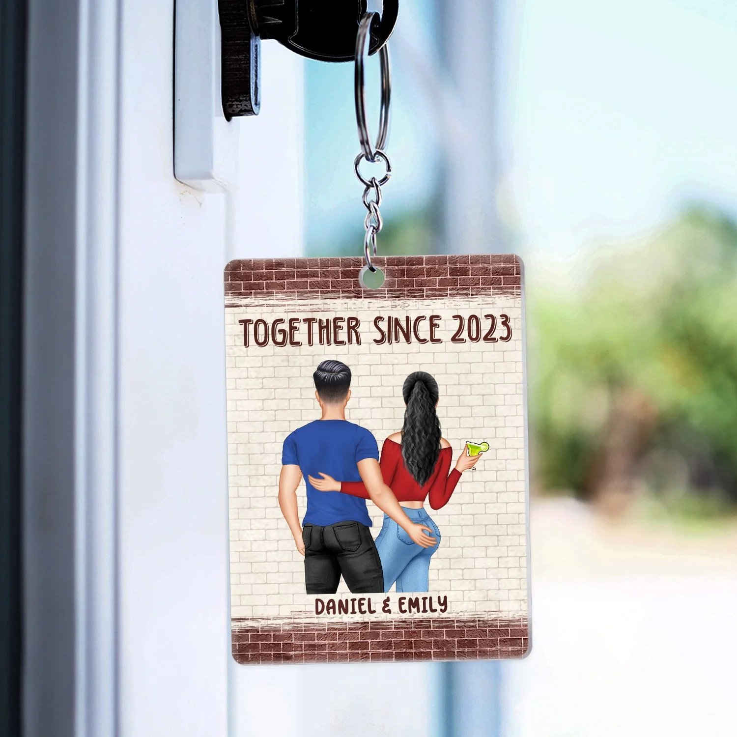 Couple All Because Two People Swiped Right - Gift For Couples - Personalized Custom Rectangle Acrylic Keychain - Image 3