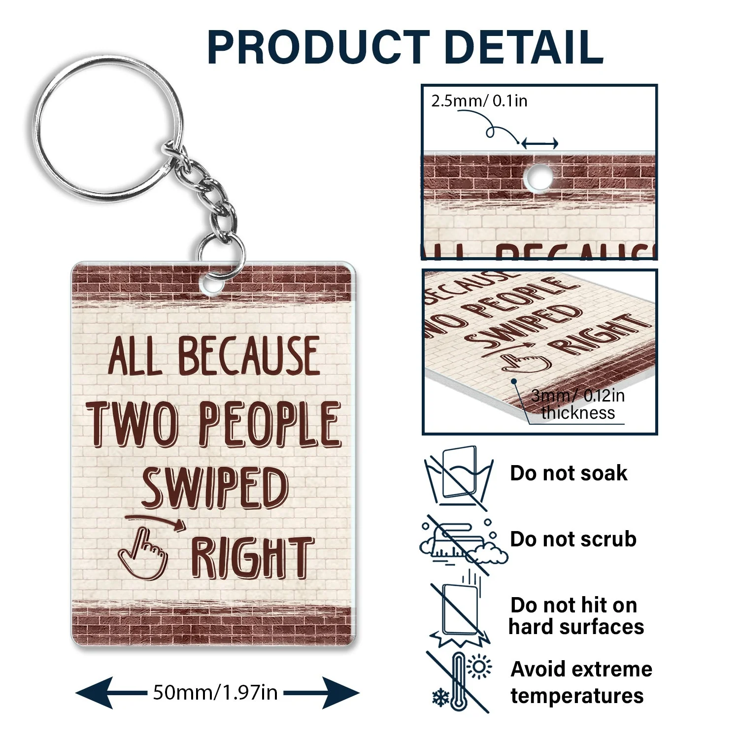 Couple All Because Two People Swiped Right - Gift For Couples - Personalized Custom Rectangle Acrylic Keychain - Image 5