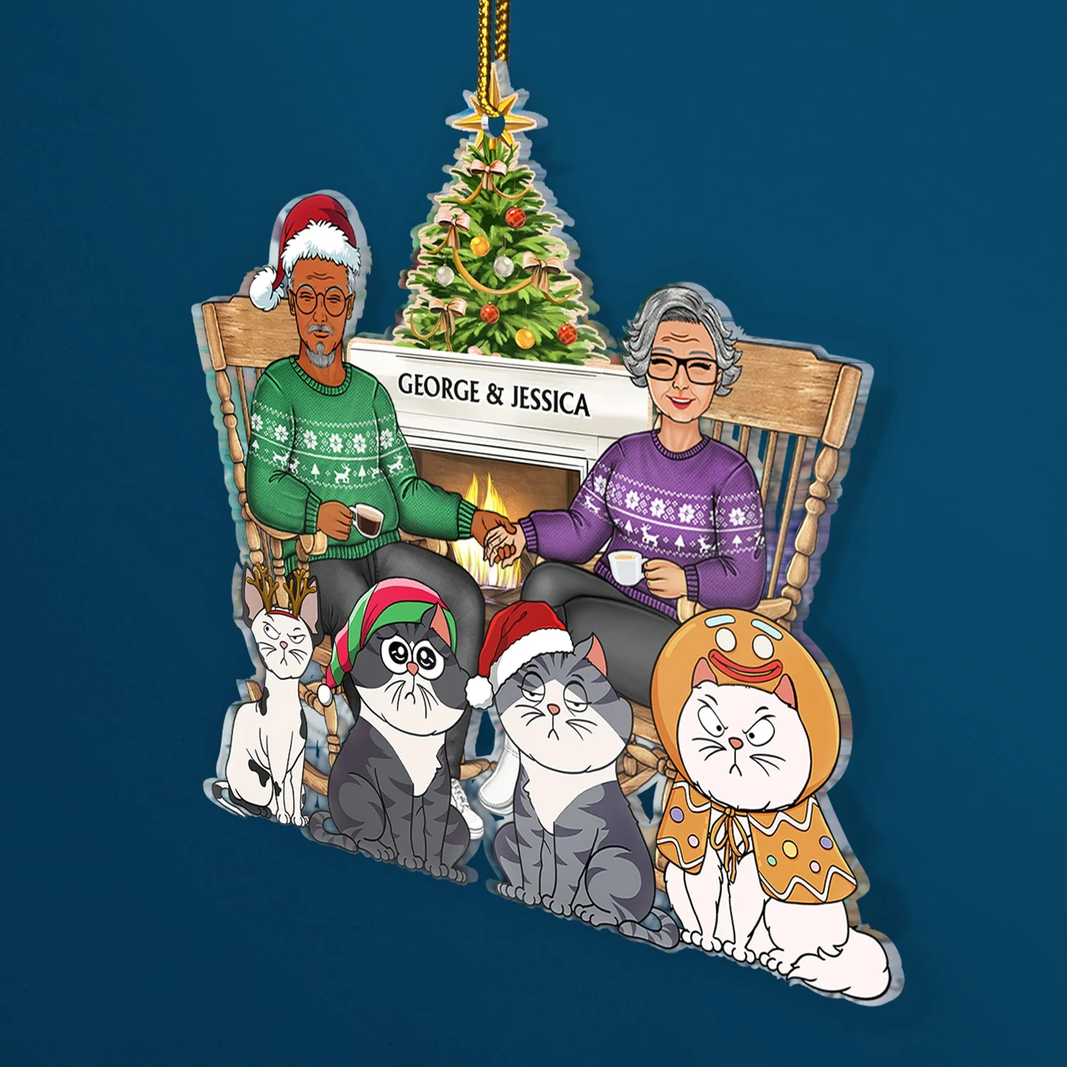 Couple And Dogs Cats - Christmas Gift For Pet Lovers And Family - Personalized Cutout Acrylic Ornament - Image 2