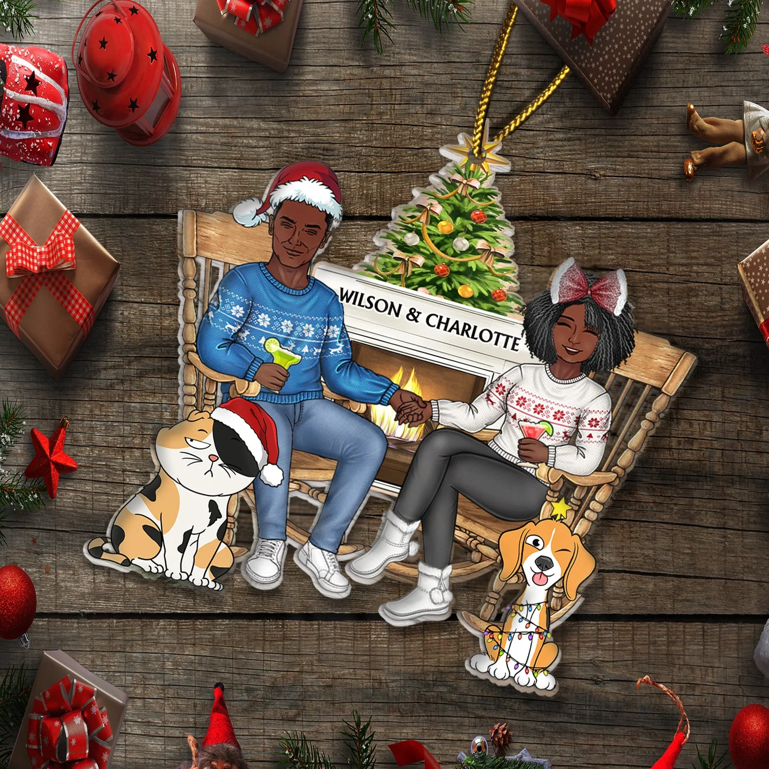 Couple And Dogs Cats - Christmas Gift For Pet Lovers And Family - Personalized Cutout Acrylic Ornament - Image 6