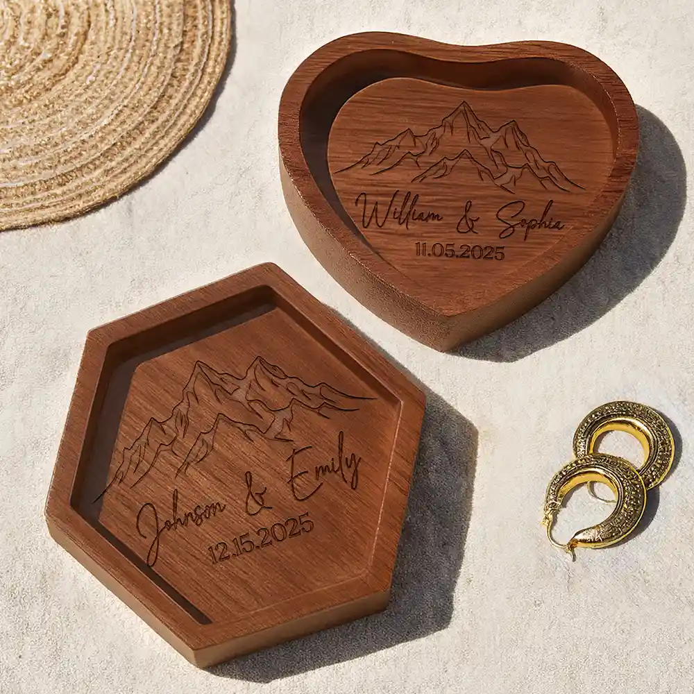 Couple Anniversary Gift - Personalized Wood Ring Dish - Image 3