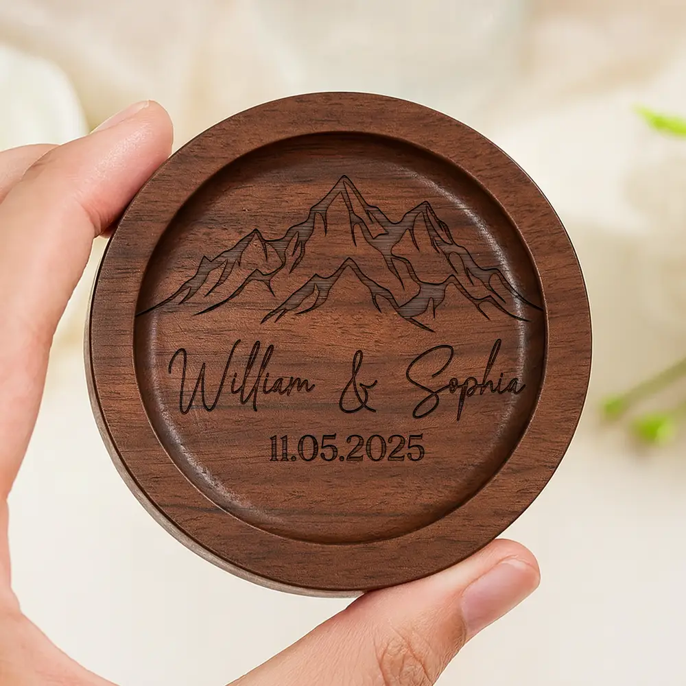 Couple Anniversary Gift - Personalized Wood Ring Dish - Image 4