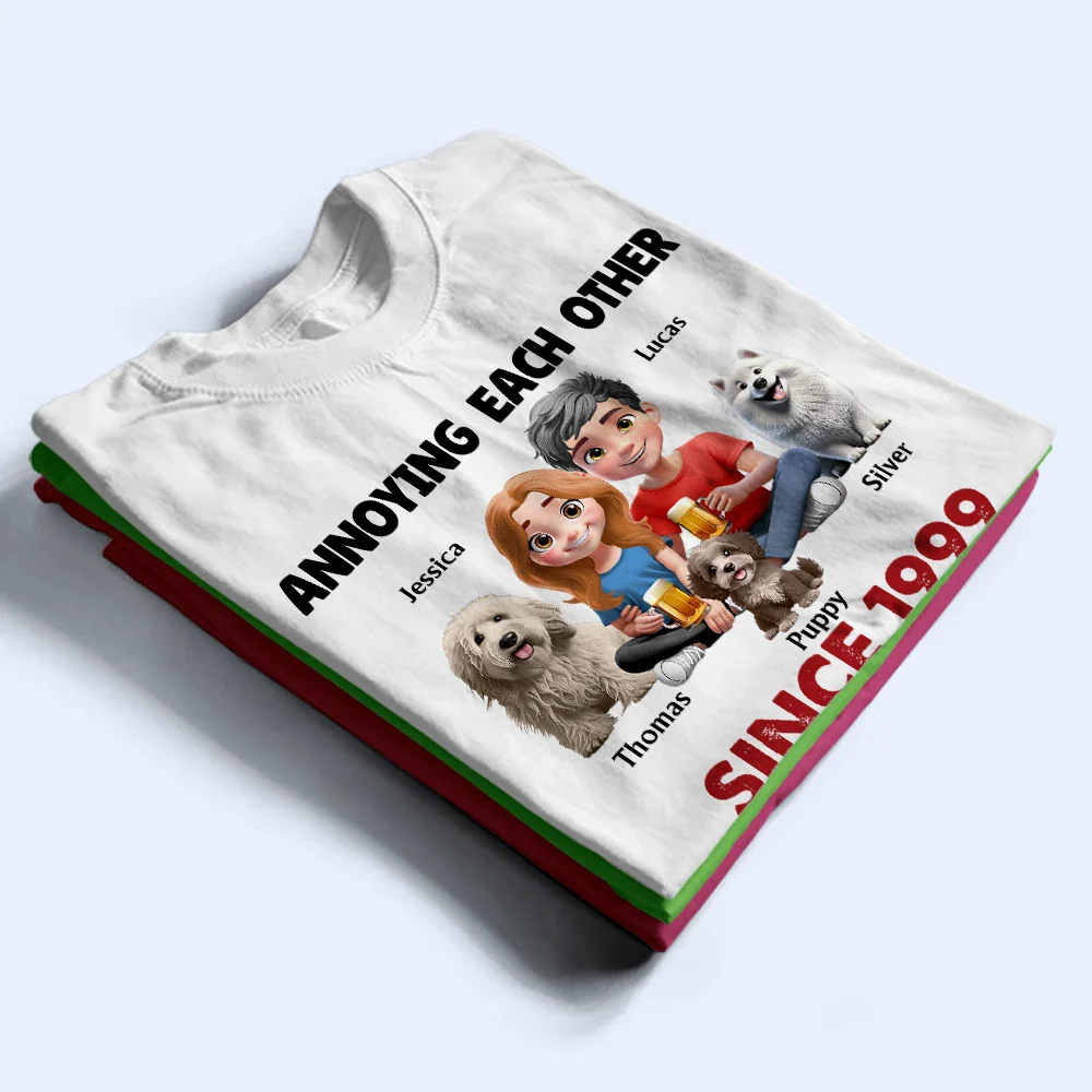 Couple Annoying Each Other With Dogs - Personalized T Shirt - Image 2