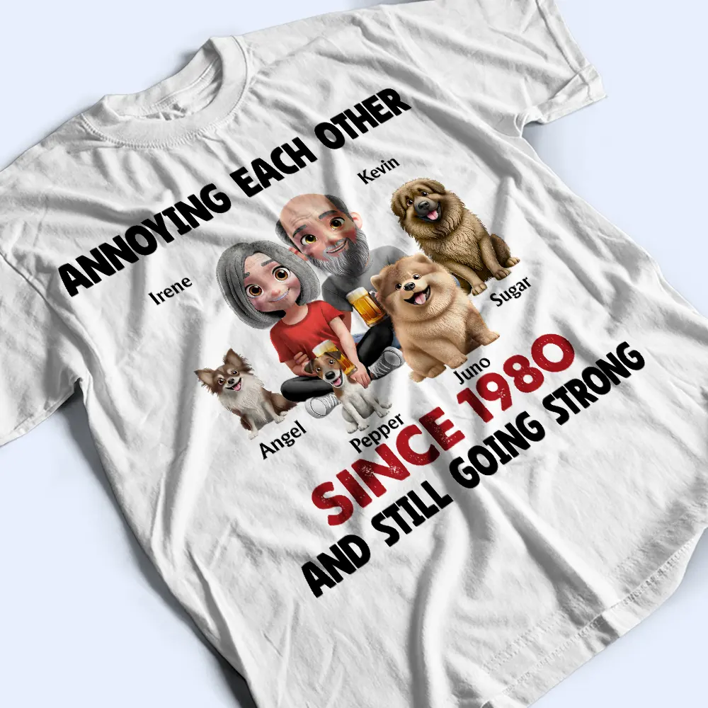Couple Annoying Each Other With Dogs - Personalized T Shirt - Image 3
