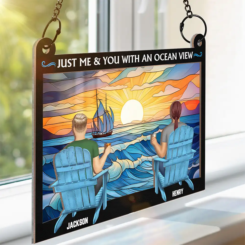 Couple Beach You & Me With An Ocean View - Personalized Window Hanging Suncatcher Ornament - Image 3