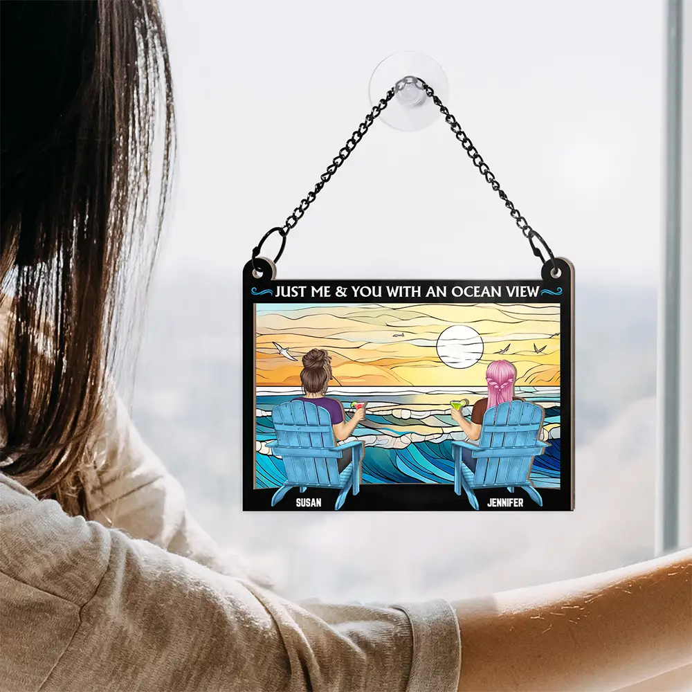 Couple Beach You & Me With An Ocean View - Personalized Window Hanging Suncatcher Ornament - Image 4